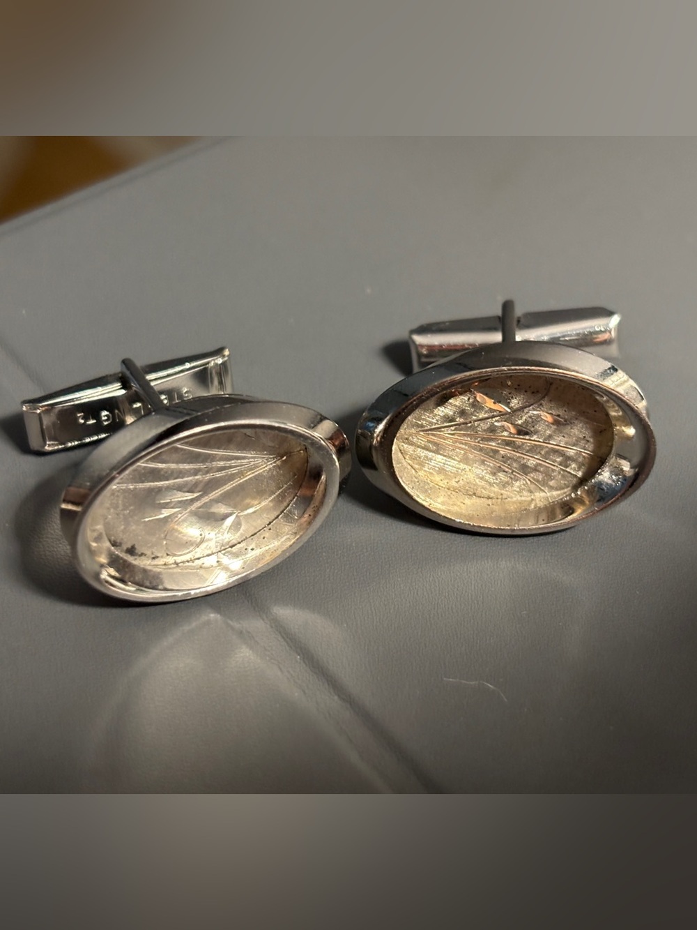 Men's Sterling Silver Cufflinks with Etched Design